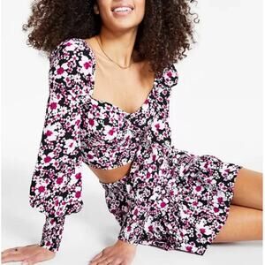 Bar III Floral Print Bustier Blouse Crop Top Size S